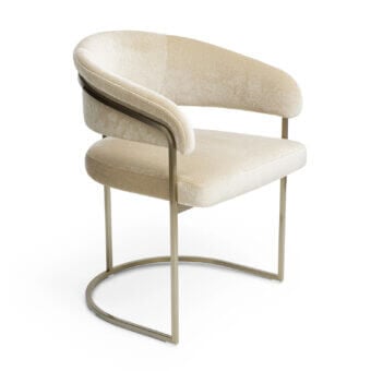 Sophisticated Visionnaire Clem armchair with plush neutral beige textile upholstery and polished satin chrome brass frame