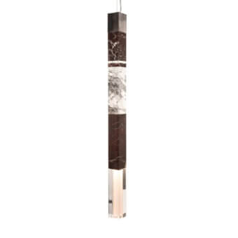 Exceptional Visionnaire Milano suspension lamp with brown and gray veined marble and glossy opaline satin polycarbonate diffuser crafted with polished steel metalwork