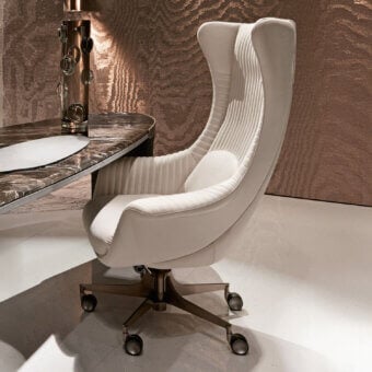 Superior Visionnaire Planet Office chair with quilted beige leather upholstery and satin bronze five-star swivel base