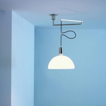 Exceptional Nemo Lighting AS41 suspension lamp with a graceful curved glass diffuser and polished silver-tone metal arm