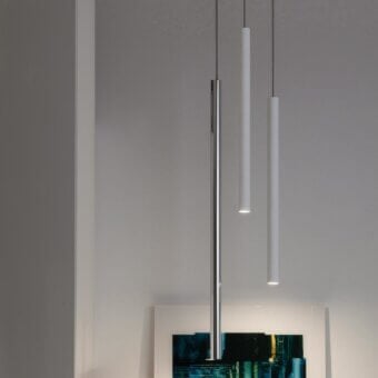 Distinguished Nemo Lighting Canna Nuda Metallo suspension lamp in polished chrome delivers focused illumination with a minimalist cylindrical metal structure