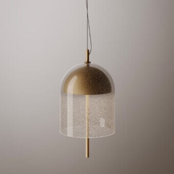 Distinguished VENICEM Doma suspension lamp with transparent Murano glass and polished metal in a brass-toned finish crafted in Italy