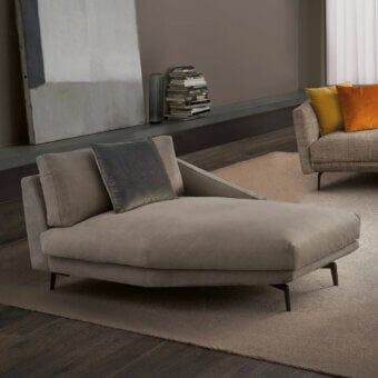 Distinguished CTS Salotti Urban chaise lounge with neutral beige fabric upholstery and sleek aluminum legs