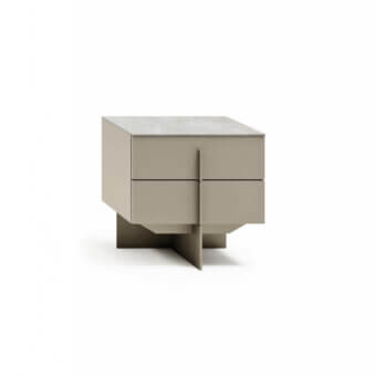 Exceptional Dallagnese Katana nightstand crafted with warm gray stoneware and matte finish wood cabinet