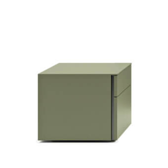 Exceptional Dallagnese Lama nightstand in olive green crafted with a smooth matte surface and vertical metal groove profile