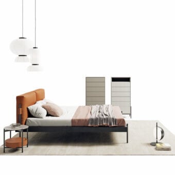 Distinguished Dallagnese Supernova dresser with linear composition and painted metal rod framing in matte beige wood panels