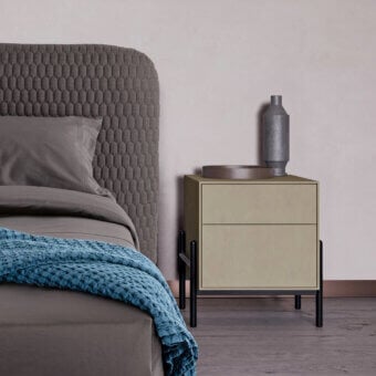 Distinguished Dallagnese Supernova nightstand crafted with light beige matte finish and striking black metal frame