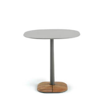 Superior Ethimo Enjoy Bistrot table with light gray tabletop and natural teak base crafted in Italy