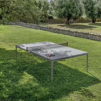 Sophisticated Ethimo Play table tennis table with matte gray synthetic tabletop and matte metal frame crafted in Italy