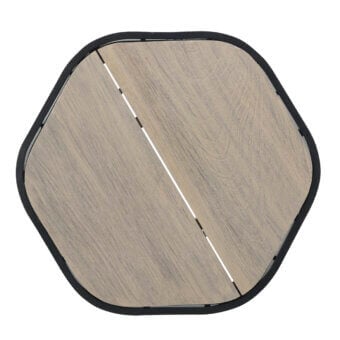 Exceptional Ethimo Swing side table in dark metal and teak with a light brown matte finish
