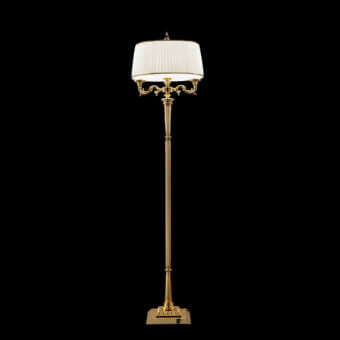 Exquisite Laudarte Alya floor lamp crafted in bronze with a luminous 24K gold-plated finish and creamy white textile lampshade
