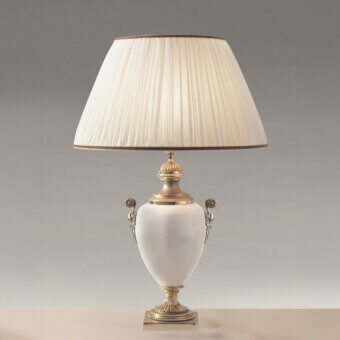 Elegant Laudarte Carsia table lamp crafted with ivory porcelain and 24K ancient gold plated bronze structure