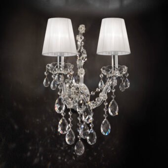 Exquisite Laudarte Celeste wall lamp handcrafted in Italy with palladium plated structure and sparkling Asfour crystal components