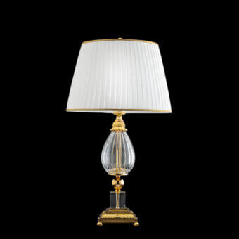 Exquisite Laudarte Cordelia table lamp crafted in Italy with bronze castings, 24K gold plating and clear crystal body