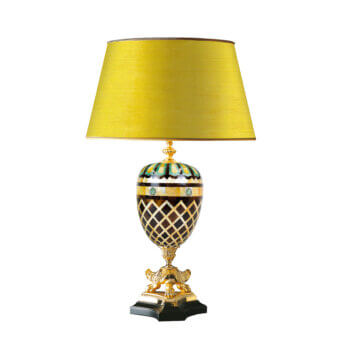 Superior Laudarte Hottonia Amalfi table lamp crafted in bronze with radiant 24K gold plating and natural stone mosaic