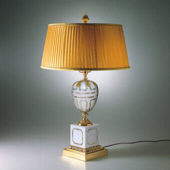 Exquisite Laudarte Ilex table lamp handcrafted in Italy with bronze castings, natural stone mosaic and radiant 24K gold-plated finish