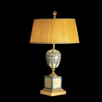 Lavish Laudarte Ilex table lamp crafted in bronze with a 24K gold-plated finish and mosaic of natural stone plus mother of pearl