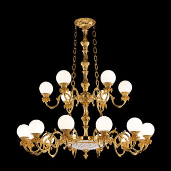 Superior Laudarte Sole chandelier crafted in bronze with radiant 24K gold plating and stone mosaic