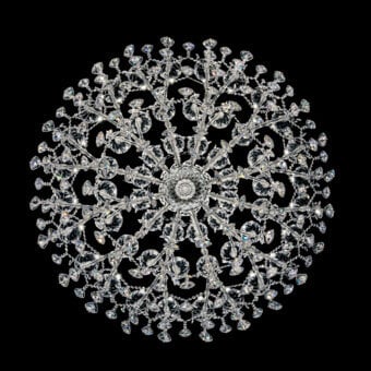 Superior Laudarte Tarvos chandelier handcrafted with clear Asfour crystal pendants and radiant palladium plating