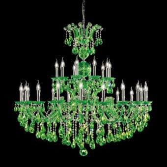 Distinguished Laudarte Taurus Green chandelier crafted in palladium with vibrant green Asfour crystal pendants for refined lighting design