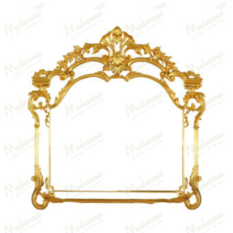 Lavish Modenese Midnight Moon mirror crafted in Italy with ornate floral arrangements and glossy golden wood finish
