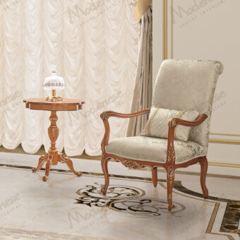 Lavish Modenese Royal Blend Floral side table crafted in warm-toned wood with delicate gold leaf and glossy finish