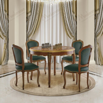 Distinguished Modenese Royal Blend game table crafted in walnut with inlaid checkered design and gold detailing