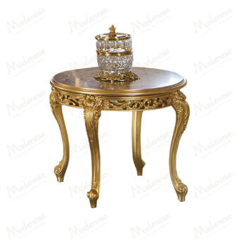 Distinguished Modenese Royal Blend side table crafted in Italy with floral inlaid wood and gilded detailing, exhibiting a high-gloss finish