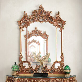 Lavish Modenese Royal Blend Walnut Mirror crafted in warm brown walnut with golden highlights and glossy finish
