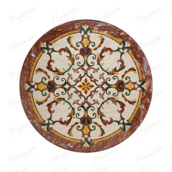 Lavish Modenese Rubino Delight center table crafted in marble and walnut with gold leaf accents and floral inlay