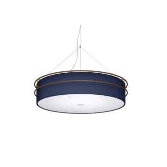Elegant Modo Luce Hoop suspension lamp with navy cotton lampshade and double bronze-finished metal rings