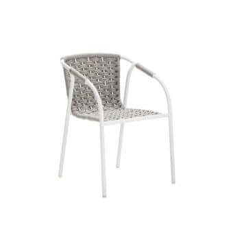 Captivating Roberti Rattan Capri armchair with light gray searope and matte white powder-coated aluminum structure