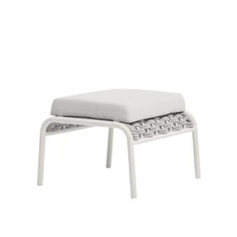 Elegant Roberti Rattan Capri pouf with pale gray textile cushion and durable searope woven around a powder-coated aluminum frame