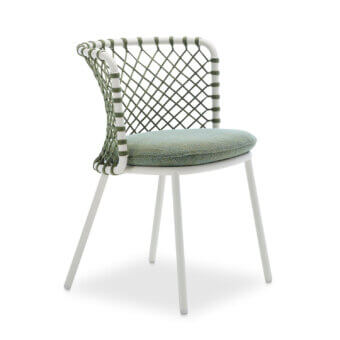 Exceptional Roberti Rattan Charme armchair crafted in steel with a light greenish-blue seat and green woven backrest