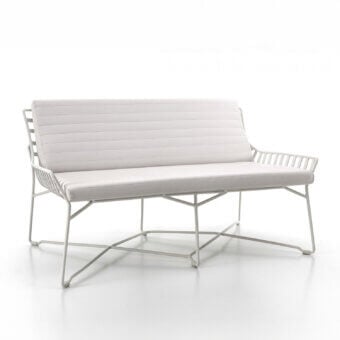 Elegant Roberti Rattan Hamptons Graphics sofa with light beige textile and powder-treated white aluminum frame