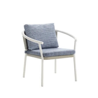 Lavish Roberti Rattan Lipari lounge chair crafted with powder-coated aluminum and woven Oval Seaprope in muted blue and gray tones