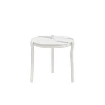 Elegant Roberti Rattan Lipari side table with white HPL top and powder-coated aluminum base