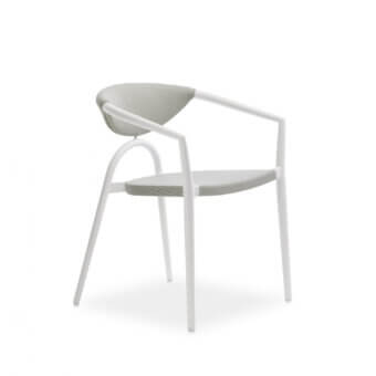 Distinguished Roberti Rattan Maratea armchair with Imo Tensiline elements in light grey woven textile and matte white finish