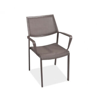 Exceptional Roberti Rattan Samba Rio armchair with aluminum frame and woven batyline in a brownish-gray powder-coated finish