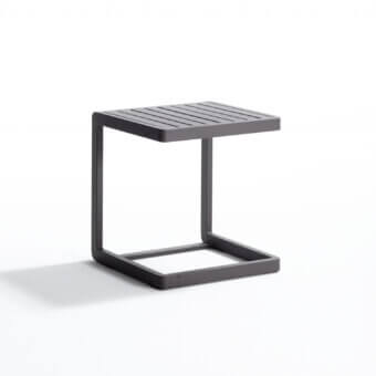 Sophisticated Roberti Rattan Samba Rio side table with aluminum slat top and dark gray powder-coated frame