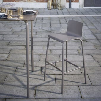 Superior Roberti Rattan Samba Rio stool crafted with powder-coated aluminum frame and seat in a uniform medium gray tone