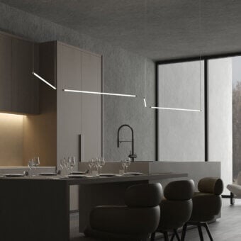 Superior Stillux Line 10 suspension lamp with metal construction and matte dark gray finish providing uniform illumination