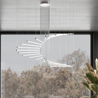 Distinguished Stillux Line 17 suspension lamp with horizontal metal tubes and warm white illumination in a smooth matte finish