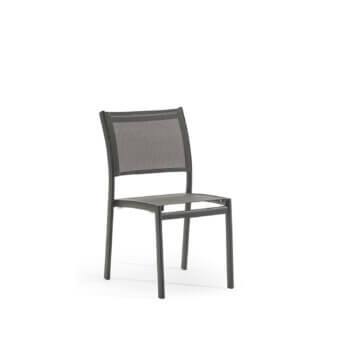 Distinguished Varaschin Victor chair crafted with lightweight aluminum and perforated Batyline fabric in a dark gray finish