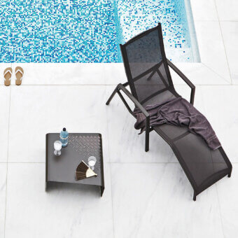 Distinguished Varaschin Victor relax lounger with dark gray perforated Batyline fabric and durable aluminum structure