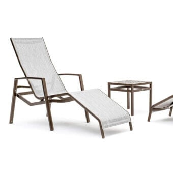 Elegant Varaschin Victor relax lounger with bronze satin aluminum and light gray perforated Batyline fabric