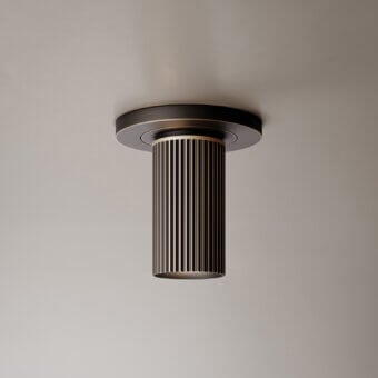Distinguished VENICEM Beak Point ceiling lamp crafted in burnished brass with a fully knurled surface and dark bronze tone