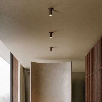 Exceptional VENICEM Beak Point ceiling lamp crafted in burnished brass with a fully knurled matte black surface
