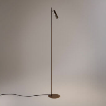 Distinguished VENICEM Beak Floor Lamp crafted in metal with burnished brass and subtle knurled detailing delivers directional illumination