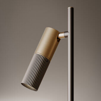 Elegant VENICEM Beak Floor Lamp crafted in burnished brass with a dark gray support and focused COB LED illumination